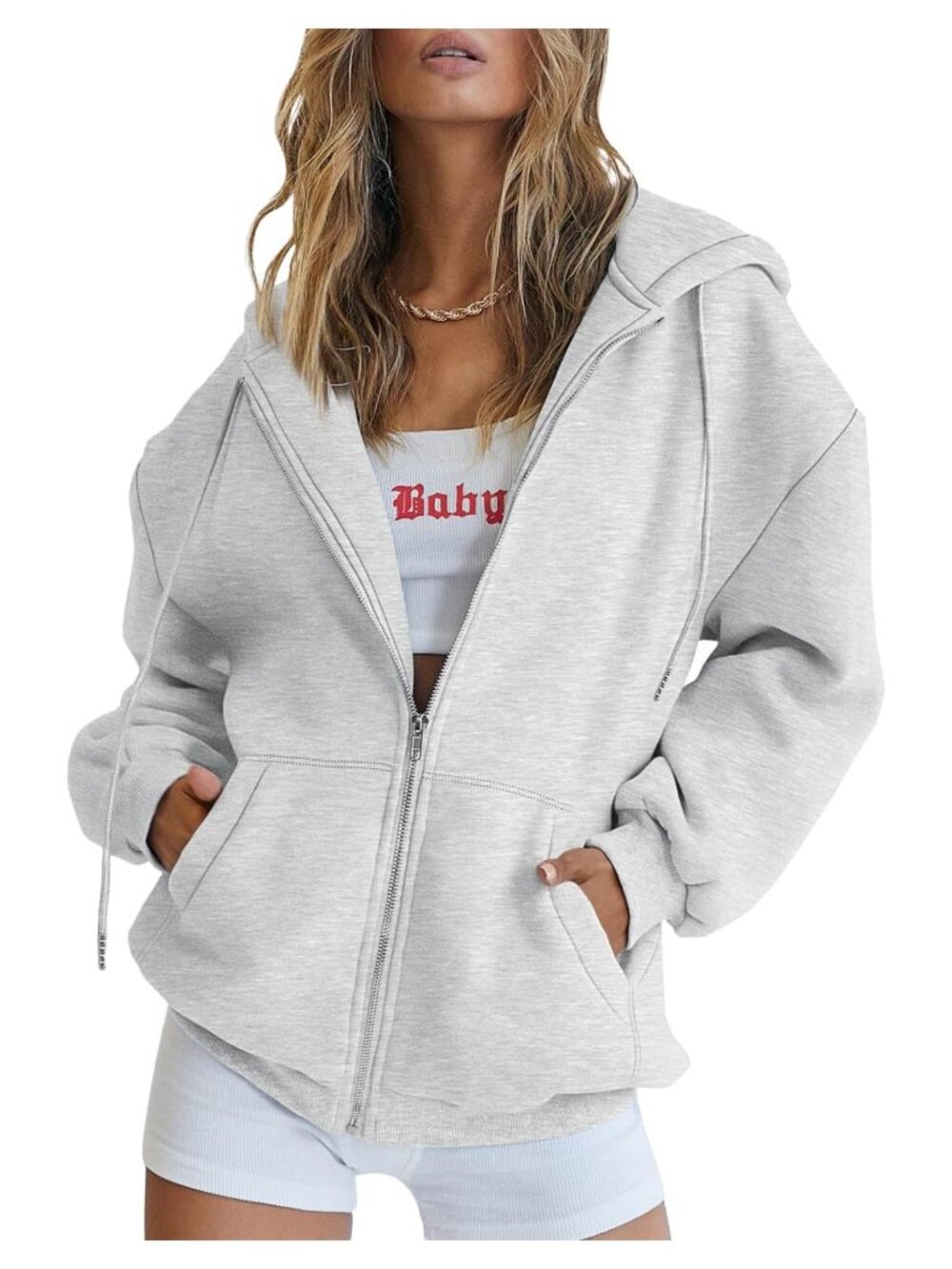 Oversized Fleece Zip Up Hoodie with Pockets Drawstring Hood